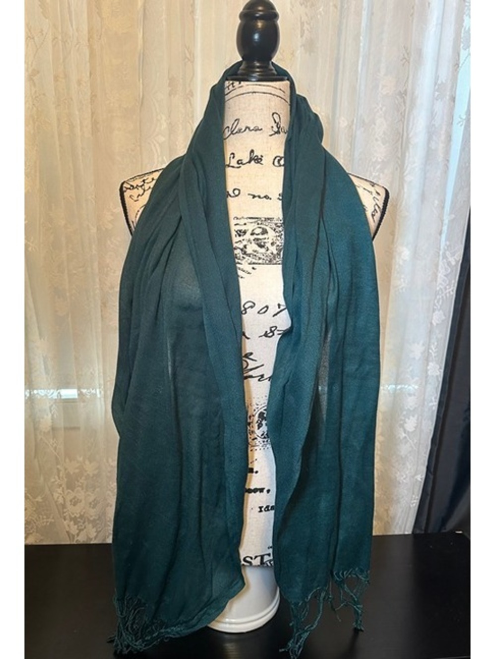Dark Teal Lightweight Fringe Scarf Shawl Wrap | Soft Fashion Accessory